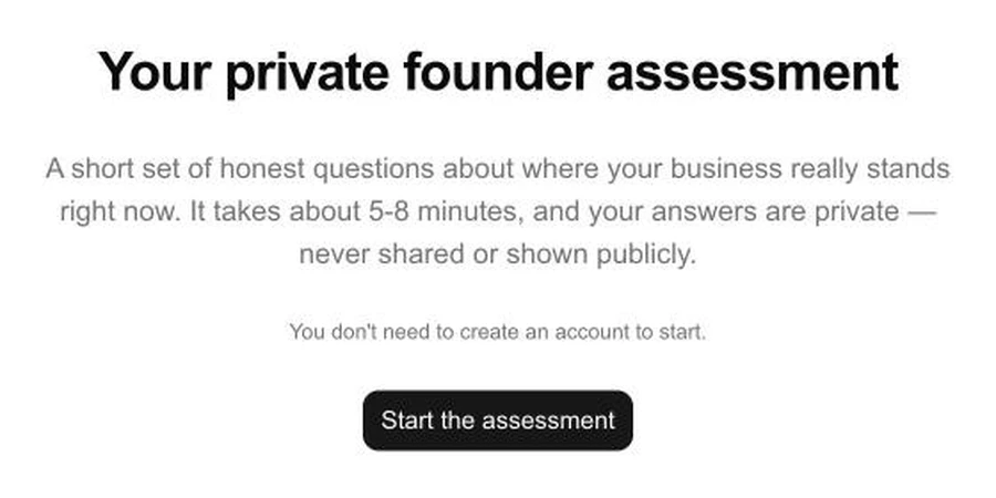 Founder OS assessment intro screen